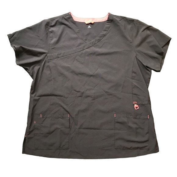 Carhartt Women's‎ Brown Cross-Flex Media Short Sleeve Scrub Top Plus Size 3XL - Picture 1 of 12